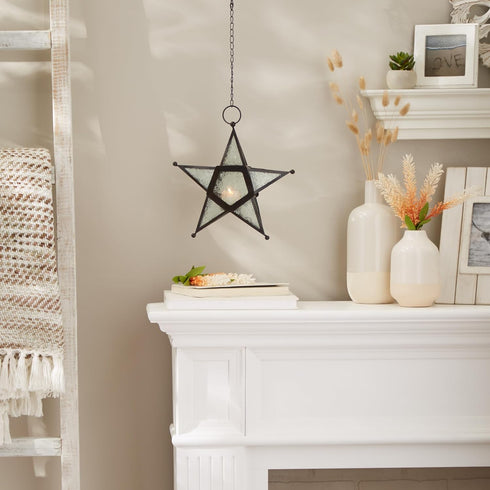Zings & Thingz Beautiful Hanging Star Candle Lantern, Decorative Iron Light Home Decor, 9.5" Tall, Clear Glass...