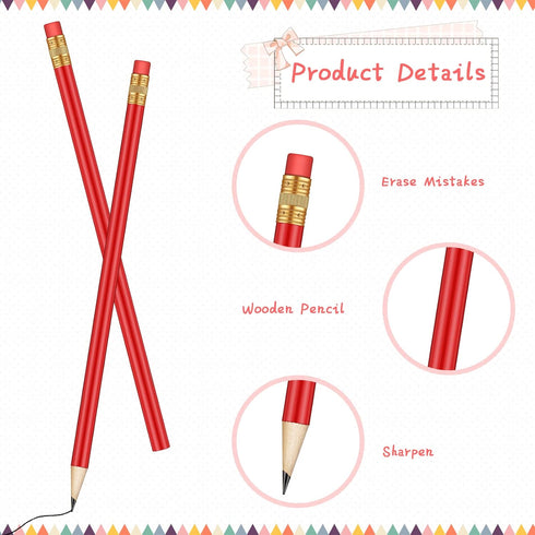 24 Pieces Round Pencils HB Graphite Pencils Wood Pencils with Eraser Cute Pencil Pack for School Drawing Sketching Wedding Office Supplies(Red)...