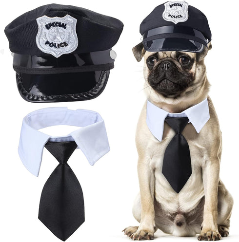 2 Pieces Pet Police Costume Accessory Set Pet Dog Cat Police Hat with Pet Necktie Pet Police Dress Up Kit for Halloween Christmas Cosplay Role Pla...