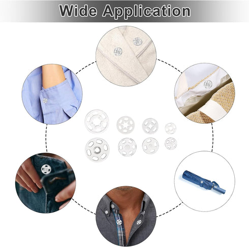 120 Sets Plastic Sew-on Snap Buttons Fasteners Buttons Invisible Sewing on Snap Buttons Round Clear Press Button Clear Snaps for Sewing Shirts Sew...