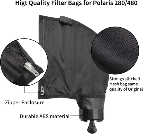 UCEDER Black Nylon Mesh Pool Cleaner Bags,All Purpose Filter Bag K13 K16 with Zipper Replacement for Polaris 280 and 480 Pool Cleaner(3 Pack)...