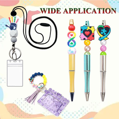 40PCS Autism Awareness Silicone Focal Beads for Pens Shaped Focal Beads Bulk for Keychain Making Beaded Pen Beadable Pens DIY Gifts Lanyard Making...