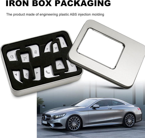 12Pcs Car Steering Wheel Button Sticker Trim Replacement for Mercedes Benz C V GLC Class W205 X205, Silver...