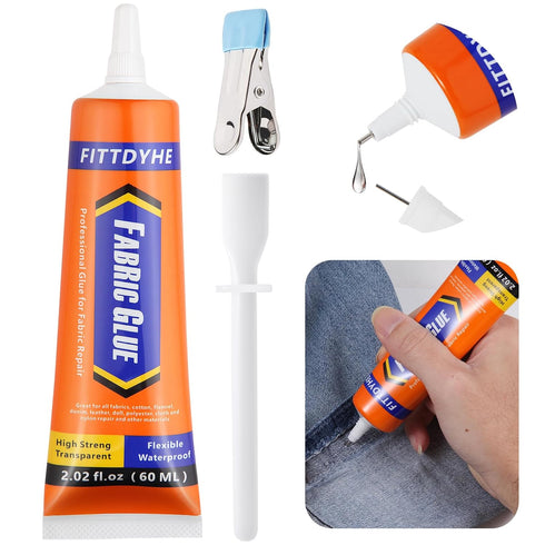 Fabric Glue Permanent, 60 ML Washable Clear Clothing Glue, Super Fabric Glue for Rhinestones, Patches, Clothes, Denim, Leather, Polyester, Fabrics...