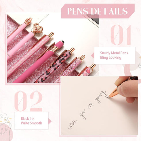 16 Pcs Ballpoint Pens Set Metal Crystal Diamond Pen Glitter Pens for Journaling Pretty Cute Pens Black Ink Retractable Fancy Pens Gifts for Women ...