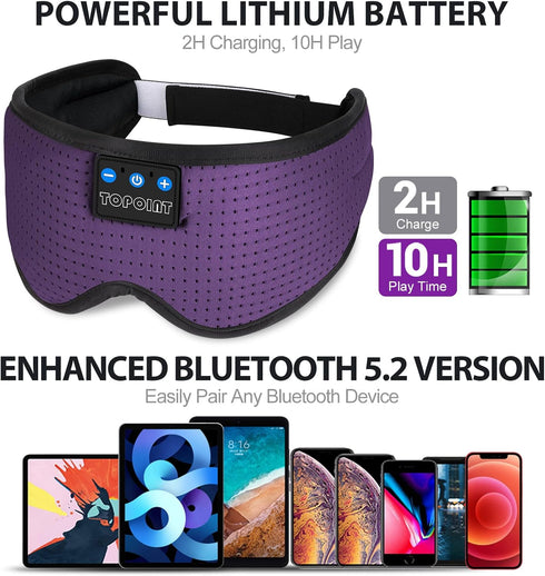 TOPOINT Bluetooth Sleep Eye Mask Wireless Headphones, Sleeping Eye Cover Travel Music Headsets with Microphone Handsfree, Sleep Headphones for Sid...