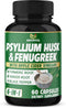 BMVINVOL Psyllium Husk Fiber Supplement t with Fenugreek, Apple Cider Vinegar, Turmeric, Ginger, Black Pepper- Digestion Health Support - 60 Capsu...