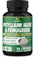 BMVINVOL Psyllium Husk Fiber Supplement t with Fenugreek, Apple Cider Vinegar, Turmeric, Ginger, Black Pepper- Digestion Health Support - 60 Capsu...