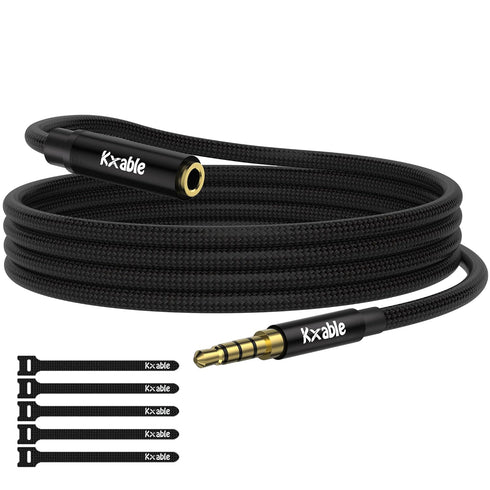 3.5mm Headphone Extension Cable 25FT, 4 Pole TRRS 1/8 inch Male to Female Stereo Audio Cord, Nylon Braided, Microphone Compatible, for Headphone, ...