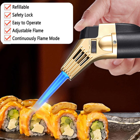 Butane Torch Lighter,Refillable Kitchen Culinary Cooking Blow Torch with Safety Lock Adjustable Flame for Desserts Creme Brulee BBQ Baking—Butane ...
