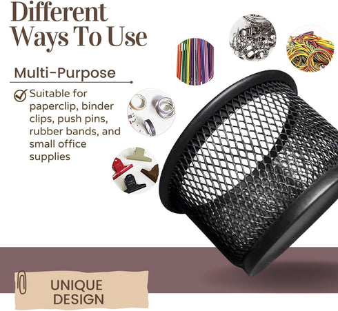Paperclip Holder Metal - 4 Pack Paper Clip Holder for Desk Stackable Black Mesh Paperclip Holders Desk Non-slip Space-saving Slim Design Premium S...
