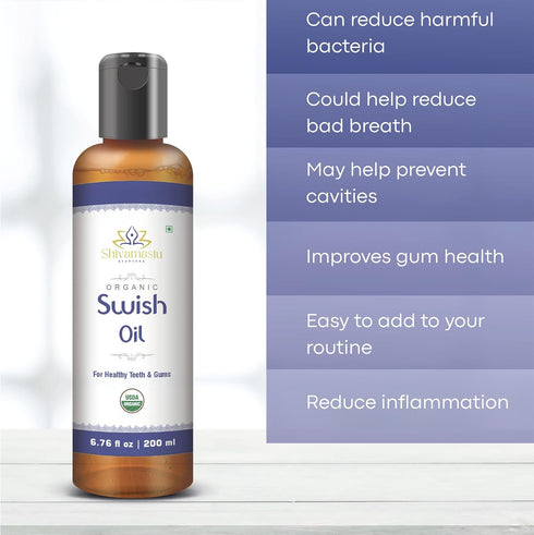 Ayurveda Swish Oil– Organic Oil Pulling Rinse with Coconut Oil– for Oral Health, Teeth, & Gums* – 6.76 fl oz - 200ml...