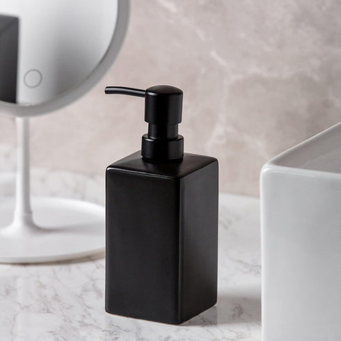 Matte Black Soap Dispenser Ceramic,Square Hand Soap and Lotion Dispenser for Bathroom Countertop,Dish Soap Dispenser for Kitchen-14oz....