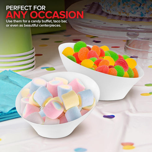 6oz White Plastic Serving Bowls (8 Pack) Small Disposable Snack Bowl Candy Dishes, Buffet Containers for Chips, Popcorn, Snacks, Mints, Salad Bar,...