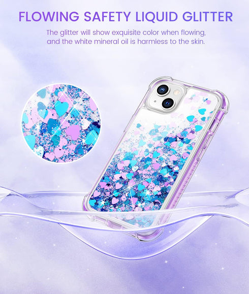 Caka Glitter Case for iPhone 13 14 6.1 inch Case for Girls Women with Built-in Screen Protector Liquid Quicksand Protective Shockproof Full Body P...