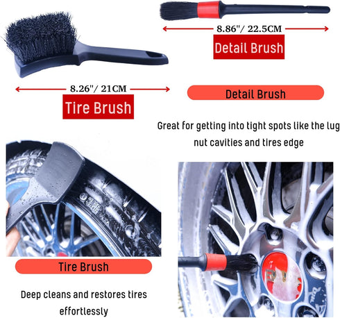 Professional 4 Pack Long Handle Wheel Brush Kit for Cleaning Wheel and Tire- 2X Soft Wheel Cleaning Brush, Detailing Brush and Stiff Tire Brush, B...