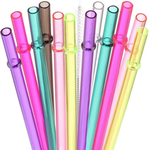 DAKOUFISH 11 Inch Clear Reusable Plastic Replacement Drinking Straws for 24 oz & 16 oz Mason Jar Tumblers,Set of 12 Pcs Straws with Cleaning Brush...
