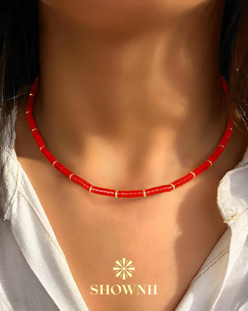 shownii Boho Beaded Choker Necklace for Women,Gemstone Necklace Natural Stone 14K Gold Plated Handmade Necklace Jewelry Gift...