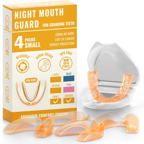 4 Pack Orange Kids Mouth Guard for Grinding Teeth, Moldable Kid Mouth Guard for Clenching Teeth at Night, Comfortable Mouthguard Stops Bruxism, TM...