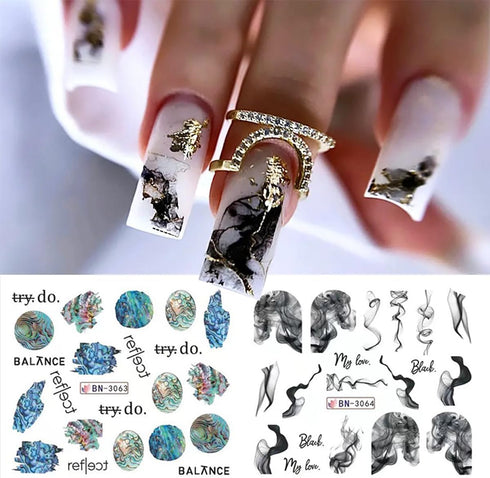 12 Sheets Marble Nail Water Transfer Stickers Colorful Marble Patterns Nail Design Nail Art Stickers Irregular Wave Geometry Line Sliders Nail Dec...