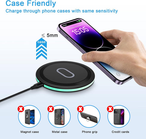 Samsung S24 Wireless Charger Fast Charging Pad for Samsung Galaxy S24 Ultra S23 FE S22 S21 S20,15W Wireless Charger Station + QC3.0 Adapter for iP...