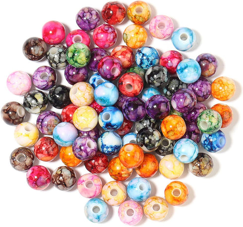 200PCS Acrylic Beads for Jewelry Making Round Loose Beads Charms Ink Patterns for Bracelets Earring Necklace Rings Adults Beading DIY Art Craft Pr...