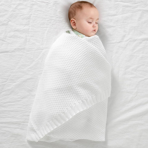 mimixiong Baby Blanket Knit Swaddle Blanket Soft Warm Crochet Neutral Receiving Unisex Baby Blanket for Boys and Girls White 40 x 30 inches...