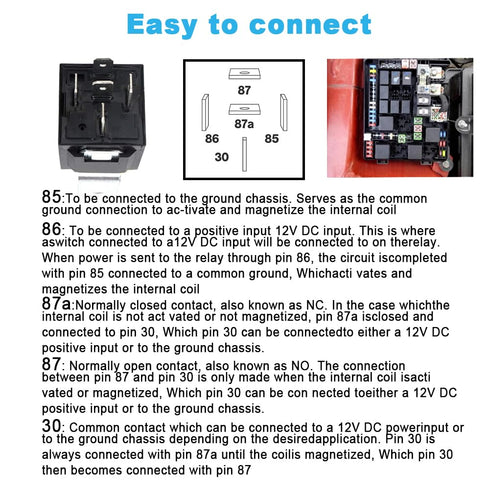 12V/40A SPDT Standard Auto Relay 5 pin Car Heavy Duty Switches & Starters, Used for Motor Automobile, Replaces Type: JD-1914(4pcs) with Black Wate...