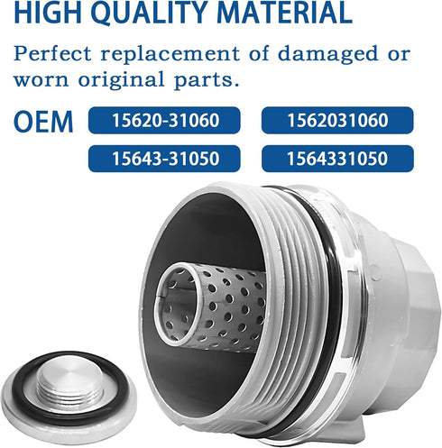 Oil Filter Housing Cap Assembly with Oil Plug Compatible with Toyota Camry Tacoma Tundra Venza 4Runner Avalon RAV4 Sienna & Lexus ES300h ES350 LS4...