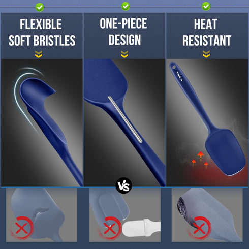 Walfos Silicone Spatula Set (5pcs) - 600? High Heat Resistant Kitchen Spoon Navy Blue Spatulas for Cooking Mixing & Baking, Strong Steel Core and ...