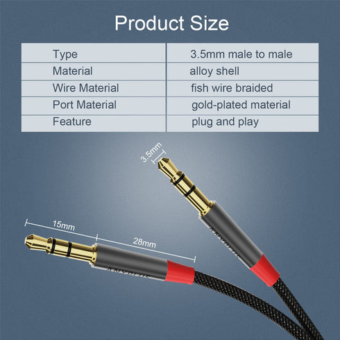 Aux Cable, 3.5mm Aux Cord Short Male to Male,? 0.5M? Fish Wire Braided Audio Cable Compatible with Headphone Jack, Auxiliary Cord for iPhone, Home...
