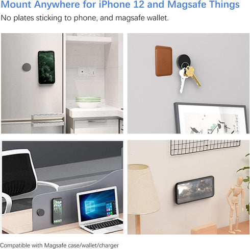 Kuaguozhe Sticky Magnetic Wall Mount for Magsafe case/Magsafe Wallet/iPhone 15 14 13 12 Pro Max Plus Mini, Adhesive Wall Mount Holder for Magsafe ...