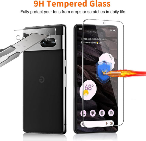 3+3 Pack Screen Protector for Google Pixel 7A 6.1 inch with 3 Pack Camera Lens Protector, HD Clear Tempered Glass, Easy Installation, High Sensiti...