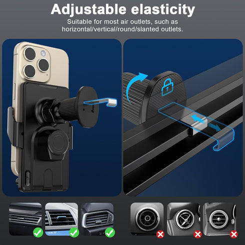 15W Fast Wireless Car Charger Vent Mount - Auto-Clamping Air Vent Phone Holder for iPhone 15/15 Pro/15 Pro Max, Samsung Galaxy...