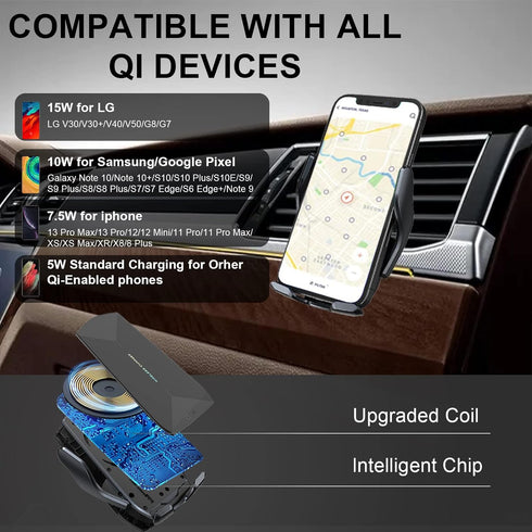 Wireless Car Charger,Qi 15W Fast Charging Automatic Clamping Car Phone Holder Mount, Air Vent Car Phone Holder for iPhone 13/13 Pro/12 Pro Max/12 ...