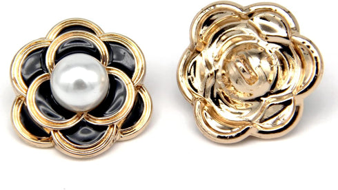 18/25mm Retro Black Flower Metal Buttons, White Pearl Jewelry Decorations for Clothes, Women Coat, Blazer, Suit, Wedding Dress, DIY Crafts, Sewing...