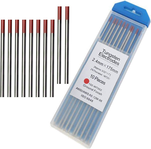 TIG Welding Tungsten Electrodes 2% Thoriated Welding Rods 3/32” x 7” 10-Pack Red...