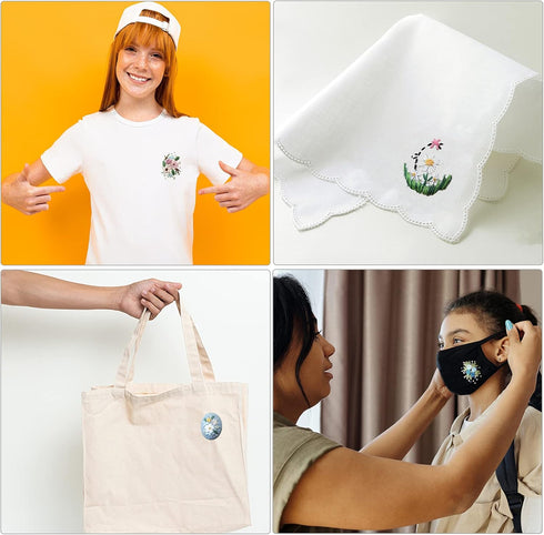 ZOCONE 4 Packs Embroidery Necklace Kits, Embroidery Pendant Kit Mini Cross Stitch Kit with 4 Hoops, Necklace, Pendant, Stamped Pattern Cloth, Inst...