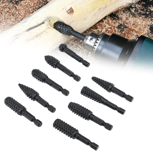 10pcs Rotary Burr Wood Carving Rasp Files Set for Woodworking Carving & Rubber Deburring, Shaping and Grooving, with 1/4" Hex Shank Wood Carving R...