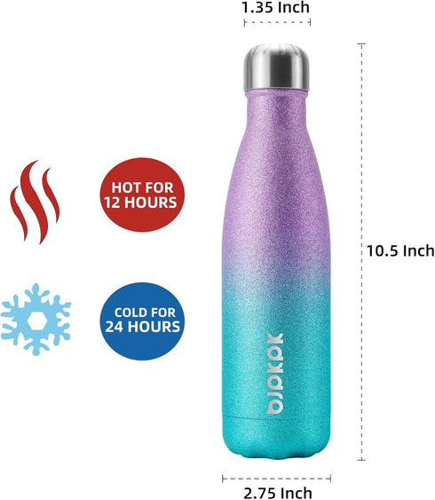 BJPKPK 17oz Insulated Water Bottles Stainless Steel,Sports Water Bottles Keep Cold for 24 Hours and Hot for 12 Hours,BPA Free,Glitter Purple Green...