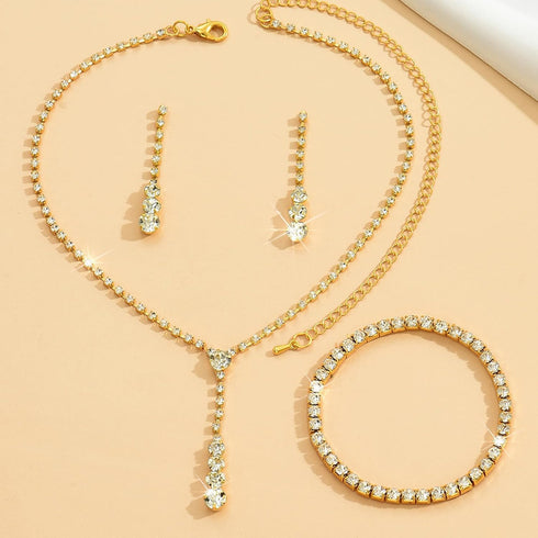 Silver Jewelry Set Wedding Jewelry Sets for Brides Bridesmaid Rhinestone Crystal Statement Choker Necklace Earrings Bracelet Set Bridal Wedding Pr...