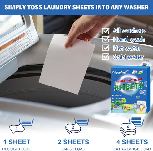 200-loads Eco Laundry Detergent Sheets - Fresh Scent - for Home/Travel/Apartment/Dorm - Gileooparl Plastic Free Liquidless Laundry Detergent Strip...
