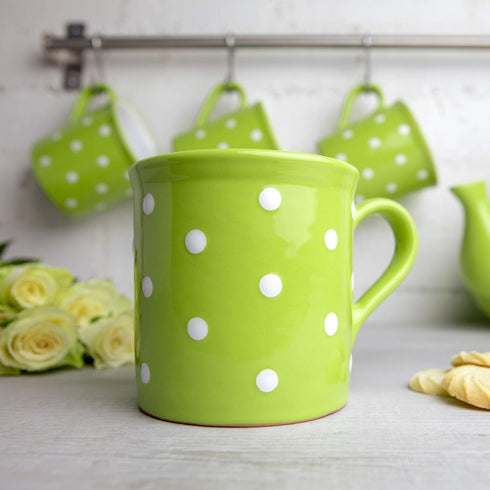 City to Cottage Handmade Lime Green and White Polka Dot Ceramic Extra Large 17.5oz/500ml | Hot Chocolate, Coffee, Tea Mug, Cup with Handle Unique ...