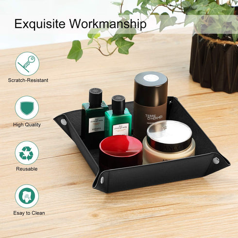 SITHON Valet Tray Desktop Storage Organizer - Multi-Use PU Leather Catchall Tray Bedside Nightstand Caddy Dice Holder for Keys, Phone, Wallet, Coi...