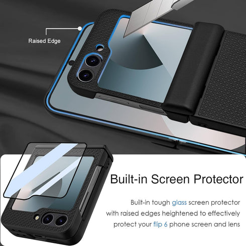 for Samsung Galaxy Z Flip 6 Case with Hinge Protection & Cover Screen Protector, Square Texture, Scratch Resistant, Shockproof, Rugged Slim Fit Ph...