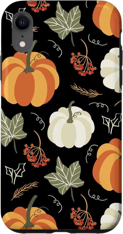 iPhone XR Autumn falling leaves and pumpkin spice harvest happy fall Case...