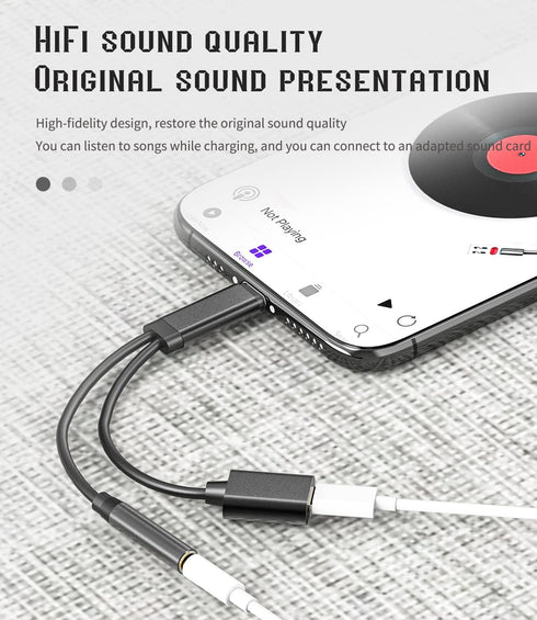 iPhone AUX Adapter for Headphone Jack Cable Dongle 2in1 Lightning to 3.5mm Splitter Apple Charger Cord MFI Certified Audio adaptador para Earbud M...