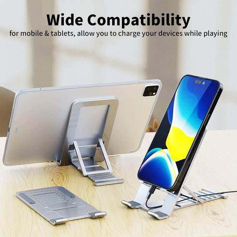 Cell Phone Stand for iPhone 14 Pro Max 13 12 11 XR Samsung A53 S22 S21 S20 Galaxy Z Flip 4 Pixel Aluminum Adjustable Cradle Holder Tablet Kickstan...