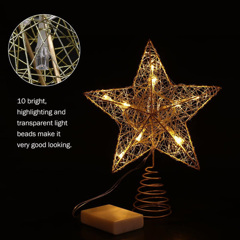 Christmas Tree Topper LED Star Battery Operated Treetop Decoration (Gold)...