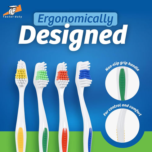 FactorDuty 100 Pack Toothbrush Standard Classic Medium Soft Toothbrush Bulk Individually Wrapped...